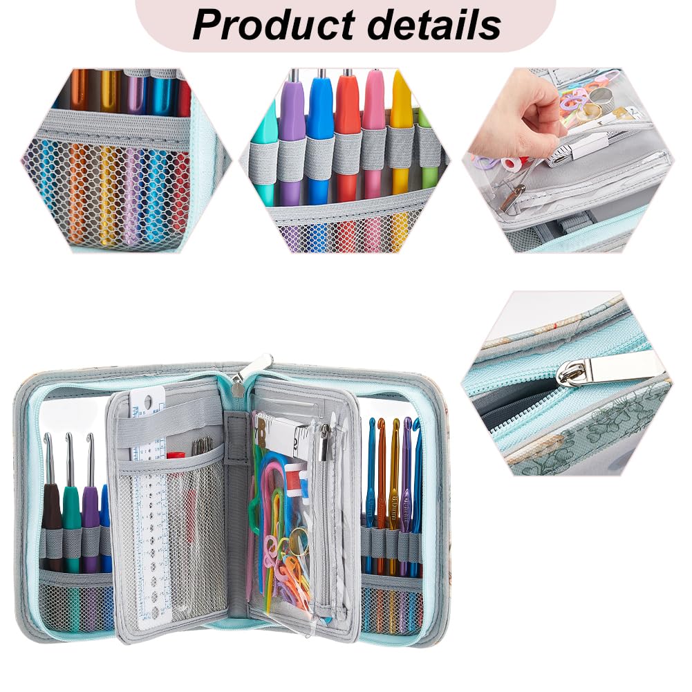 AHANDMAKER 103 Stück Häkelnadeln Set mit Häkeltasche Ergonomische Häkelnadeln DIY Hand Strick Kunst Werkzeuge Weben Garn Nadeln Kits für Anfänger und Experten Machen Tasche Handschuhe Socke