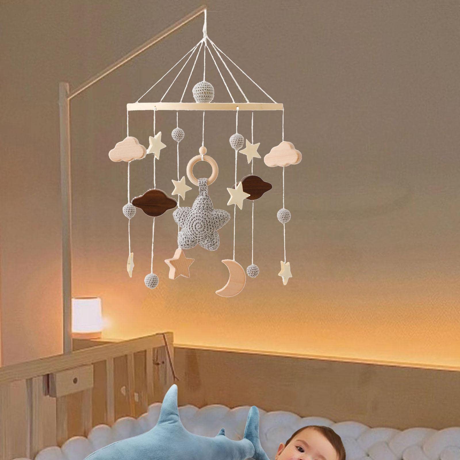 Mobile Bébé Bois Accroche Berceau Jouet Suspendu Rotatif Jouet Sensoriel Activité Douce Nouveau-né Pram Convient Chambre Bébé Décoration Photographie