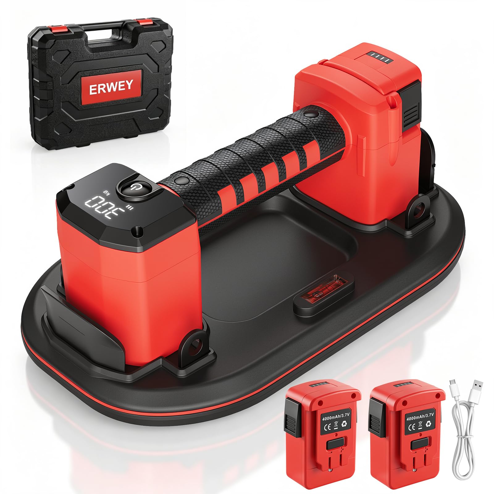 ERWEY Ventosa Piastrelle 300KG Elettrica Ventose con 2 Batterie 4000 mAh