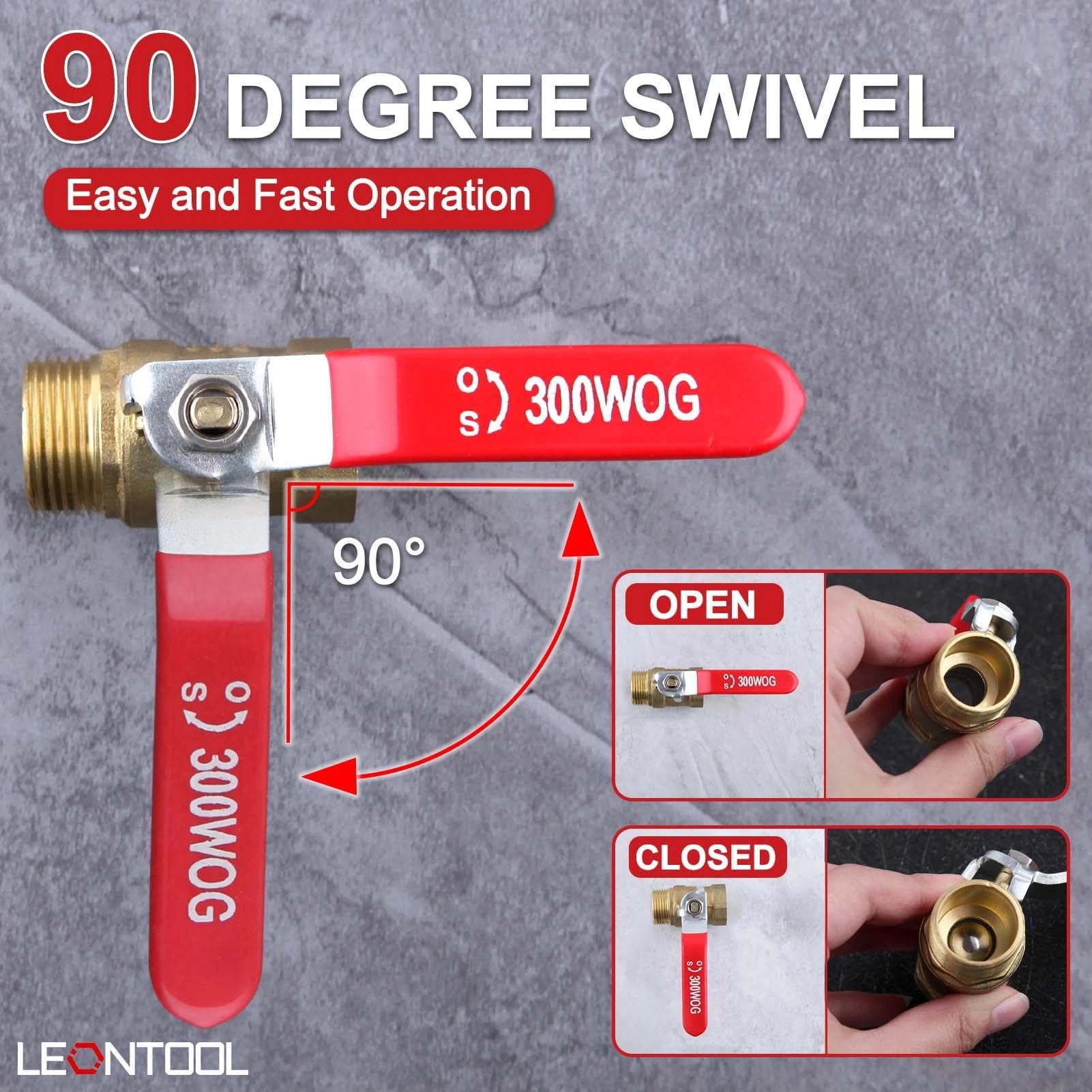 LEONTOOL Mosiężny zawór kulowy G3/10.2 cm gwint męski x żeński, przełącznik odcinający zawór kulowy o dużej wytrzymałości z uchwytem dźwigniowym, bez mosiężnego montażu, 300WOG (woda, olej i gaz