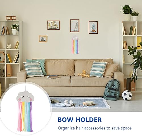 Miniatura 3 de Soporte de lazos para el pelo con borla de arco iris soporte de pinzas para el pelo de nube arco iris, organizador de almacenamiento para colgar en