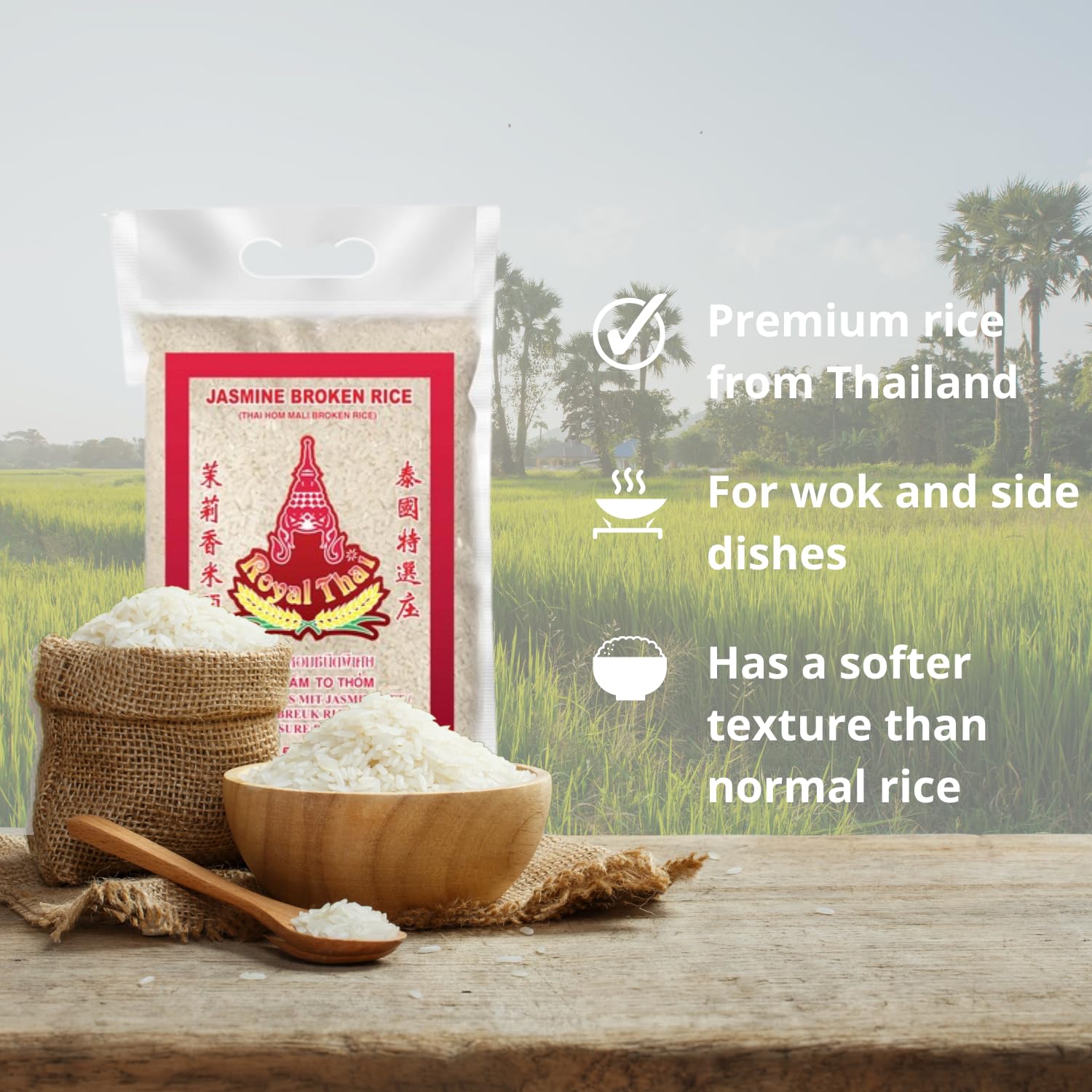 ROYAL THAI RICE - Gebrochener Jasmin Reis - 4 X 4.5 KG - Multipack