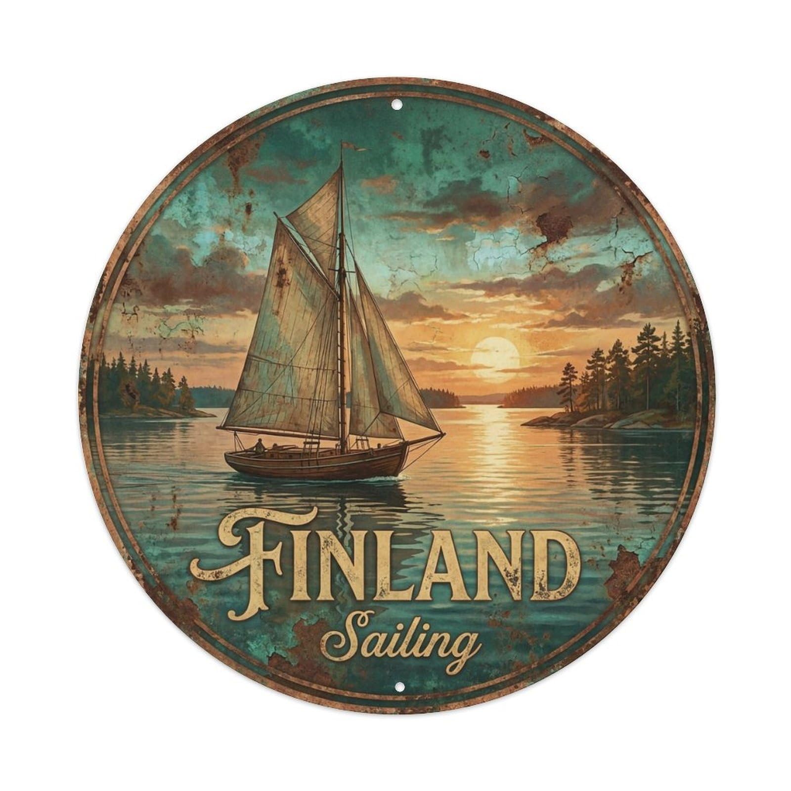 Vintage Travel Finland Seafaring Vintage Metal Tin Sign Plaque