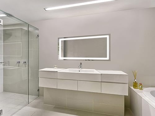 Miniatura 6 de Krugg Espejo de baño LED grande de 48 x 24 pulgadas  Espejo de tocador iluminado incluye atenuador y desempañador  Montaje en pared vertical u