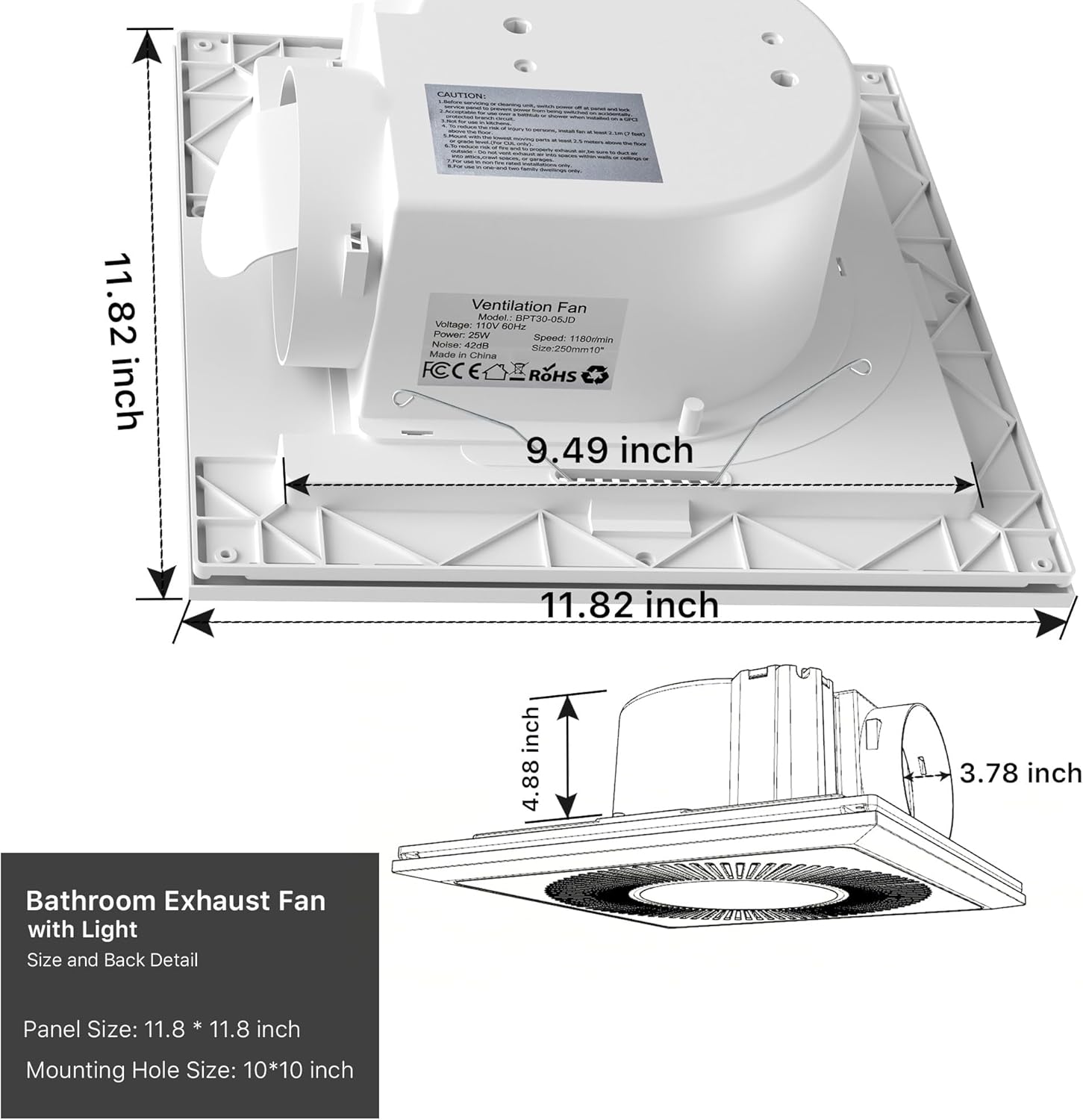 Bathroom 12IN Exhaust Fan with Light 165CFM 3CCT Shower Bathroom Vent Fan with 1400lm Led Light Combo Quiet 1.2 Sones Bath Ceiling vent with Adjustable Led Light (6500k Matte White)