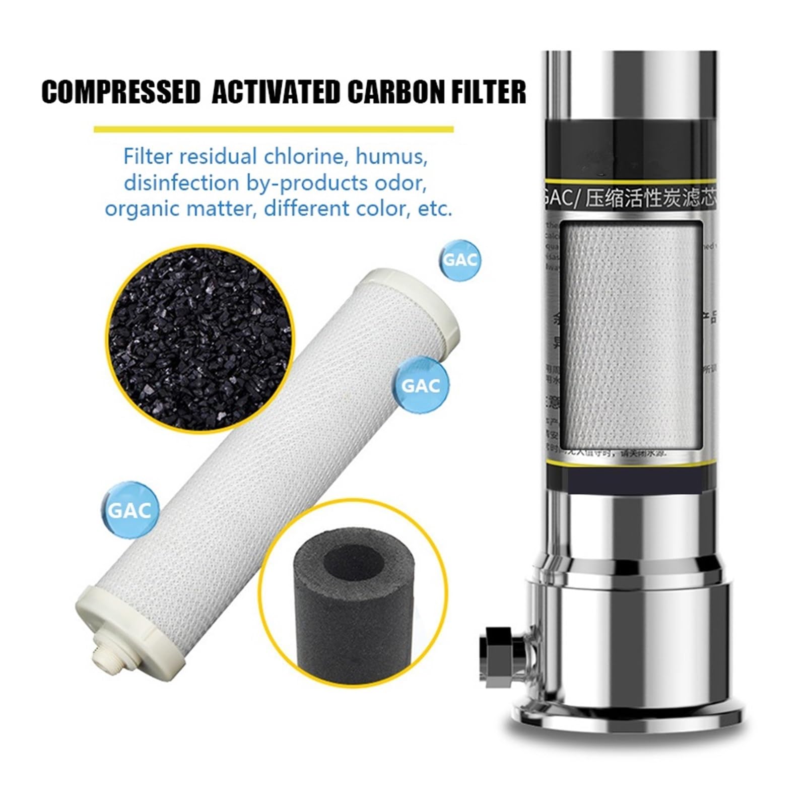 Filtro acqua sottolavello, Depuratore di acqua potabile da bancone da cucina, di purificazione del di filtraggio domestico a carbone attivo in ceramica(Noir)