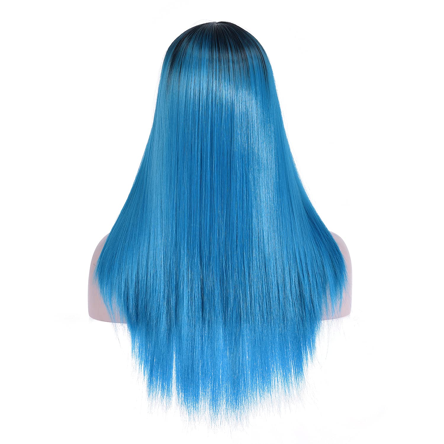 incohair 22 Inches Black to Dark Blue Wigs Women Girls Long Straight Wigs Synthetic Party Cosplay Costume Wigs (Black to Dark Blue)