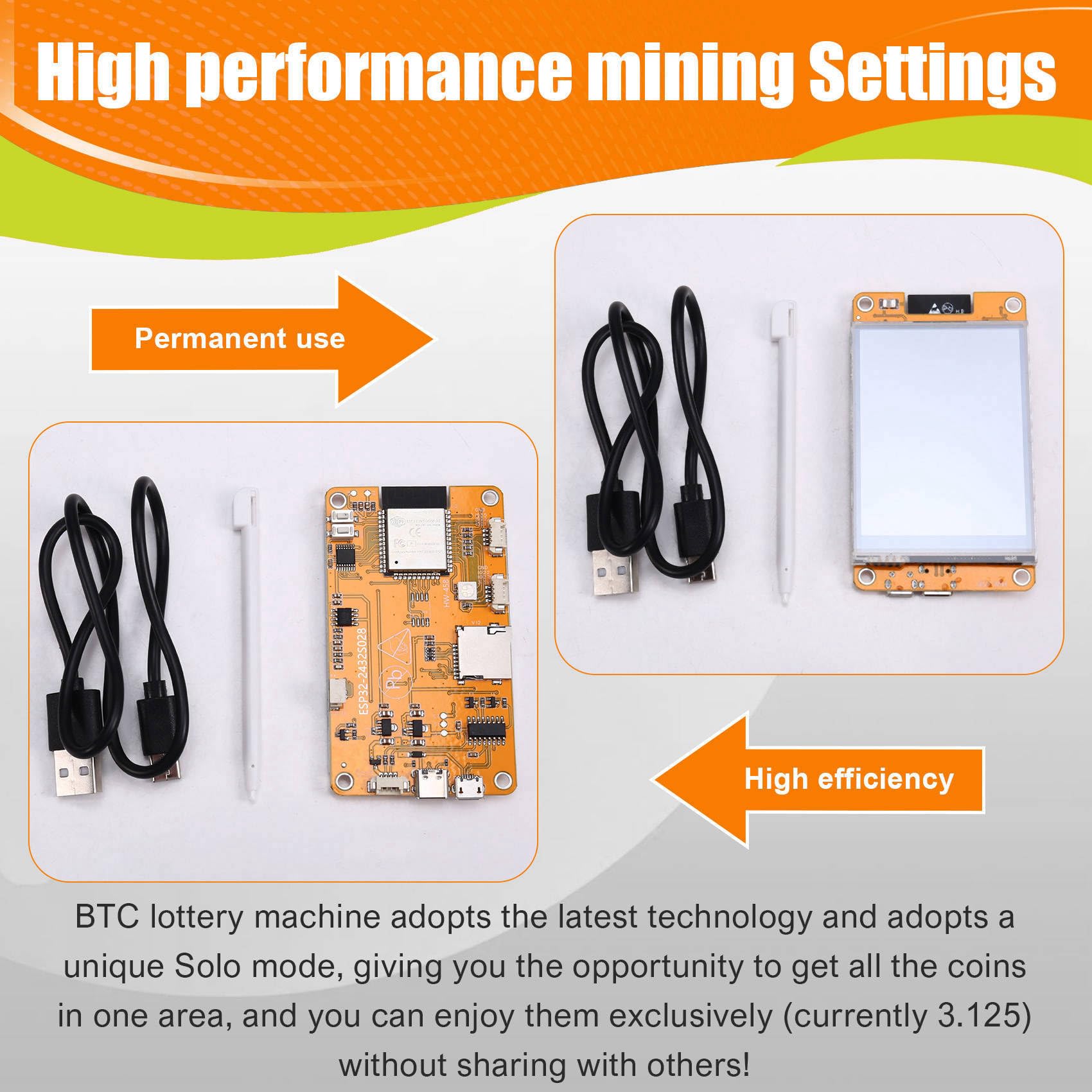 NerdMiner 2 Miner 55-60KH/S BTC Lottery Solo Miner Pantalla de 2,8 Pulgadas Bitcoin BTC Miner Solo Nerd Miner