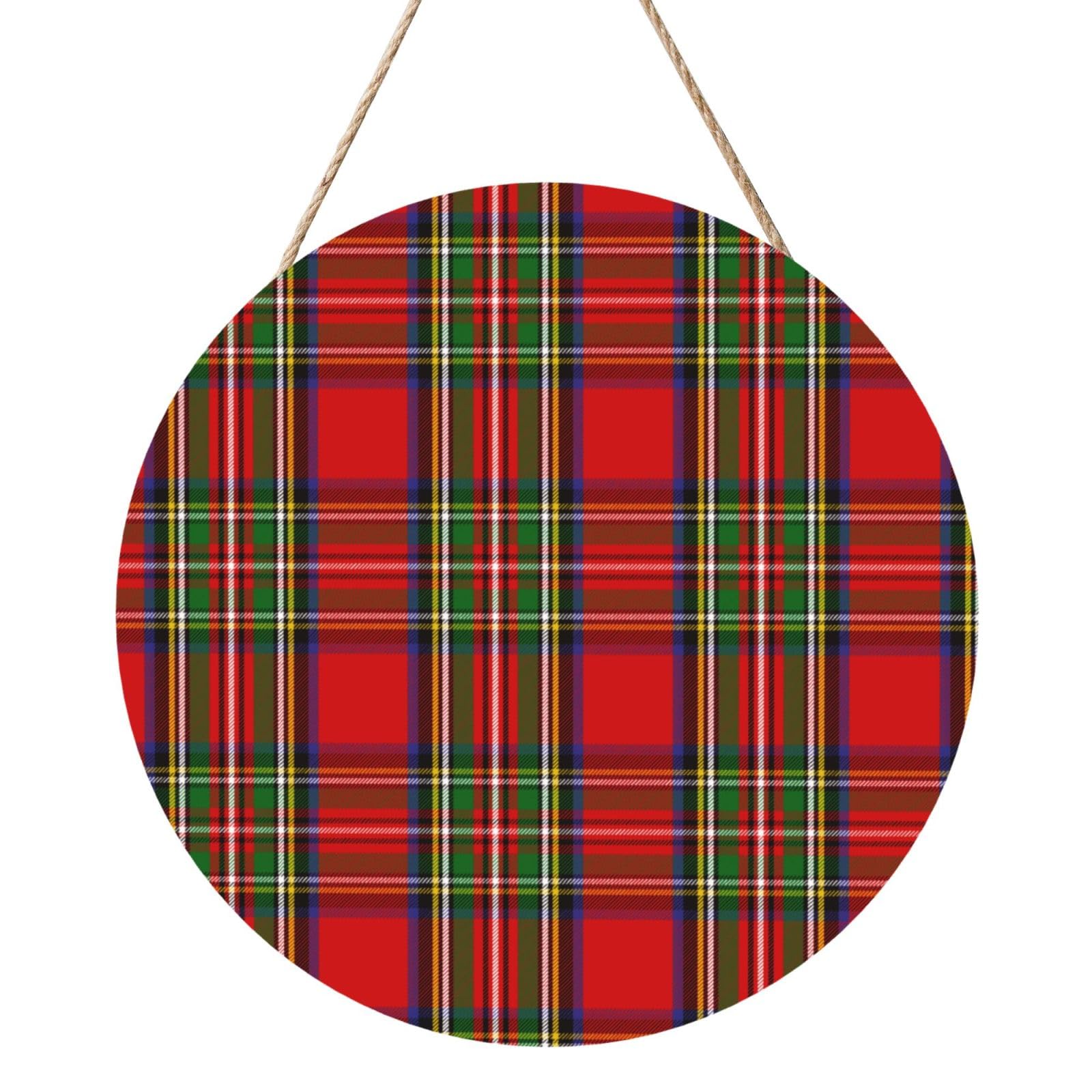 InOmak Scottish Clan Stewart Tartan Plaid, Round Wood Panel Painting 12 in, Wall Hanging Painting For Home