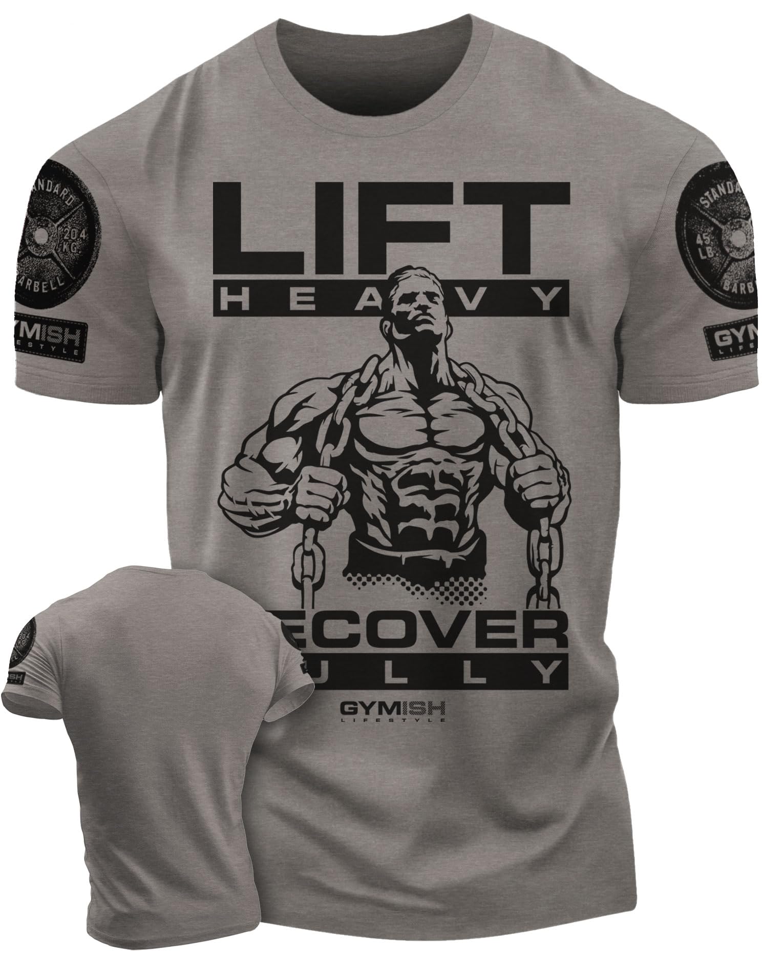 Lift Heavy Recover Fully T-Shirts for Workout, Funny Gym Shirt for Men (XL, Lift Heavy Recover Fully Warm Grey Branded)