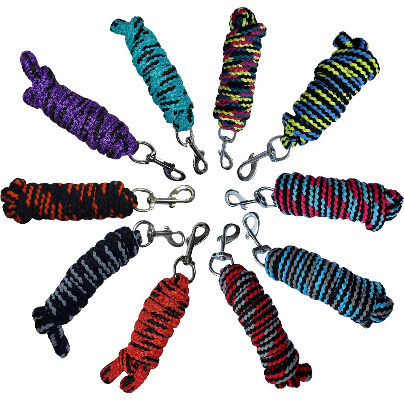 BRAMA-West - Set di 10 maglie, lunghezza 2 m, con moschettone, stabile maglia per cavalli in mix di colori colorati, durevole e facile da pulire