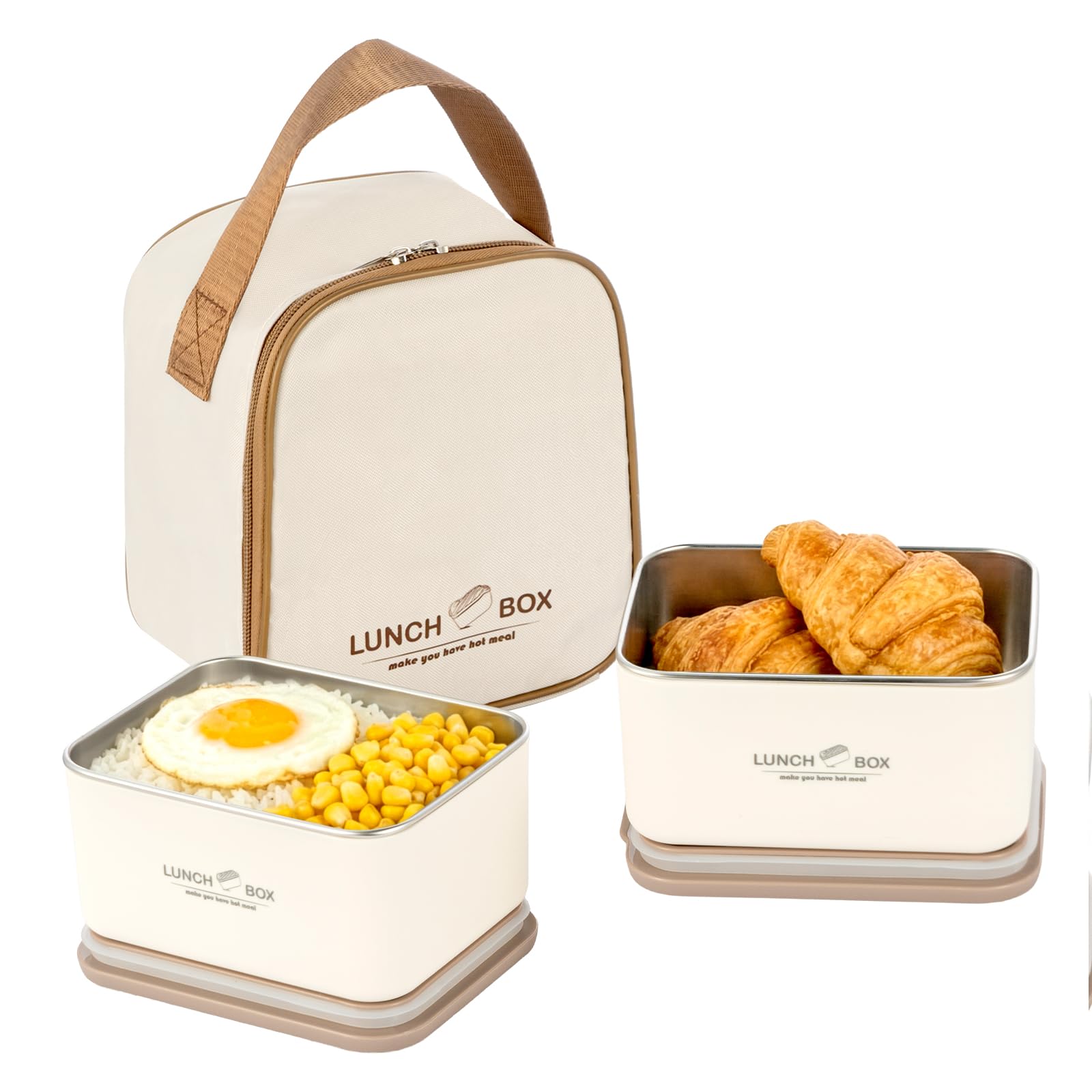 EVERGOODS Lunch Box Set for Adults, Bento Box Lunch Box with Insulated Lunch Bag, Leak Proof Lunch Box Adults with Containers, Lunch Box and Bag for Work Travel (600mL*2)