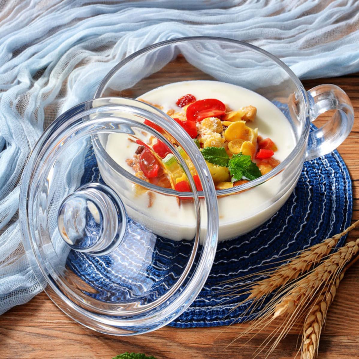 2 Tazas de Vidrio para Beber 600ml, con Tapa, Sencillas y Elegantes | Juego de 2 Piezas, Vidrio Transparente, Uso en Hogar y Restaurante, Formato Versátil para Leche, Té o Agua
