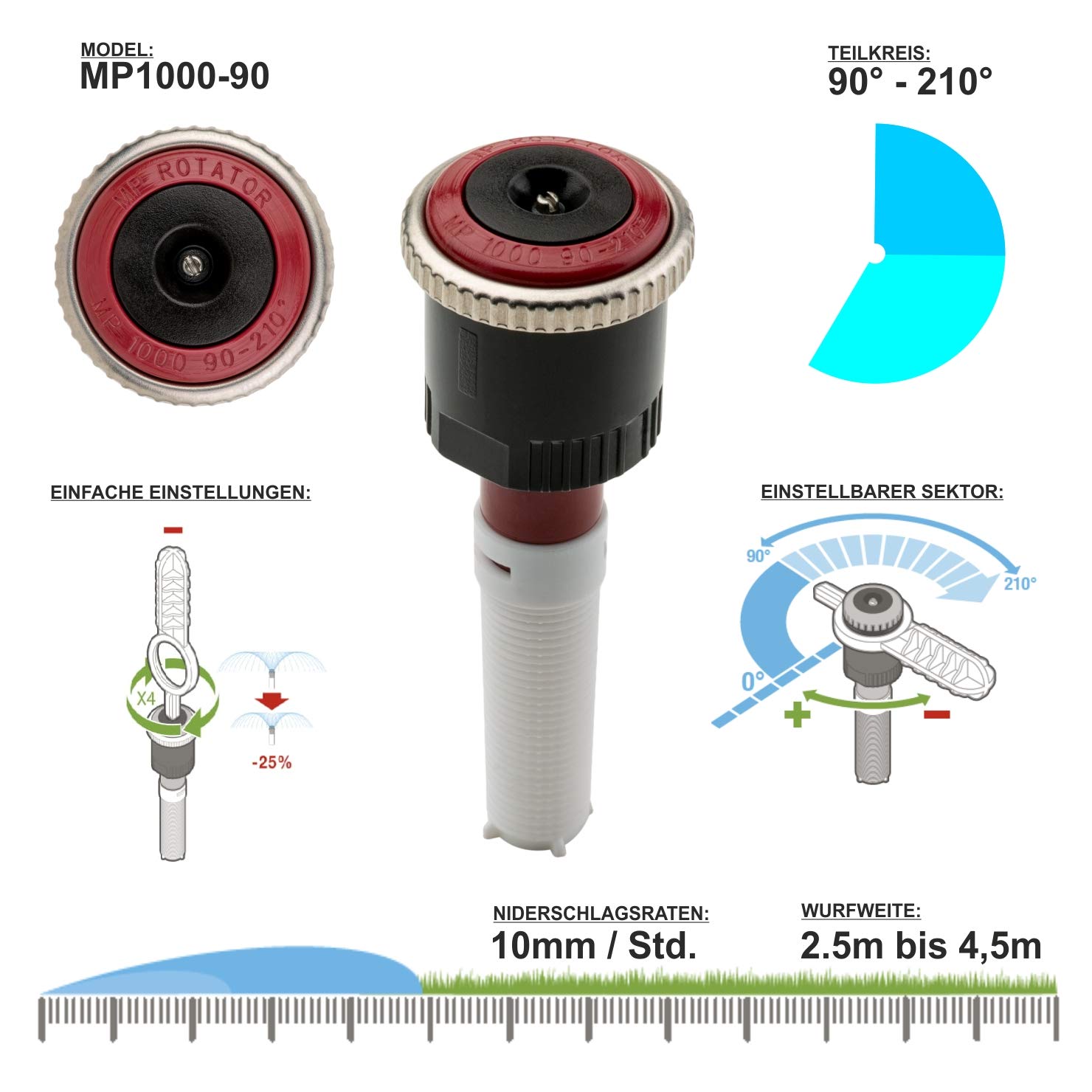 Hunter PROS-04 PRS40-CV Pro Spray 10 cm Ascensores Ascensores 2,8 bar con boquilla Hunter MP Rotator (MP1000 90-210°)