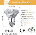 PAR20 50W Halogen Bulb - 6 Pack 120V 50W PAR20 Flood Light Bulbs with E26 Base, PAR20 Dimmable 2800K Warm White, Long Lasting PAR20 Bulb for Track Lighting & Hood Range Light Bulbs