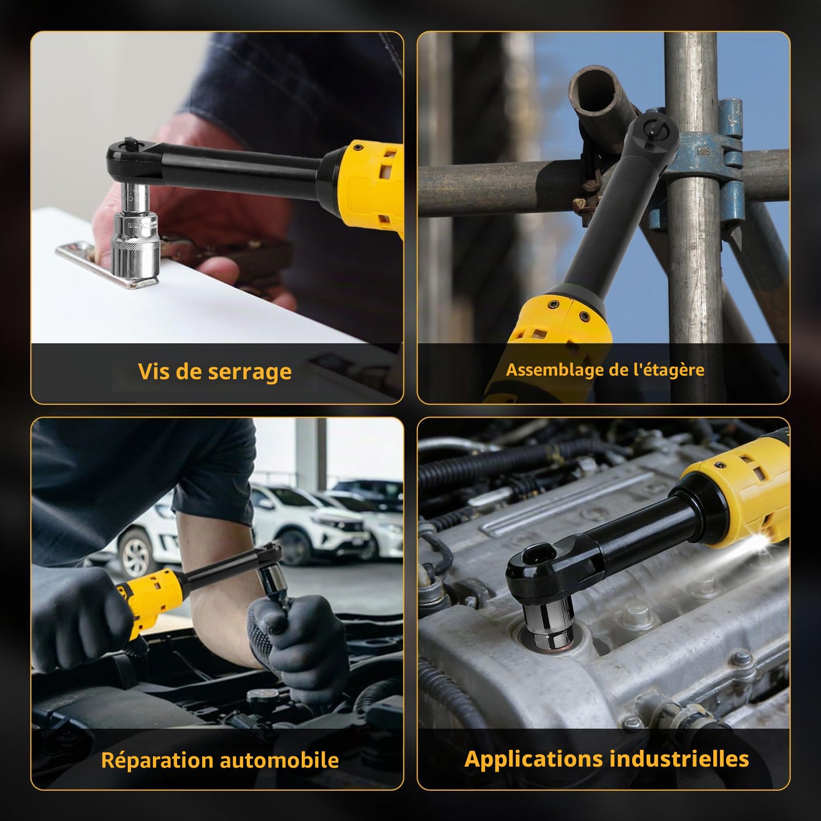 Clé à cliquet sans fil pour Dewalt 18 V 20 V, 3/8" (3/8") - Entraînement électrique à tige de 16 cm de long - Avec lumière LED - 300 tr/min - 80 Nm - Pas de batterie