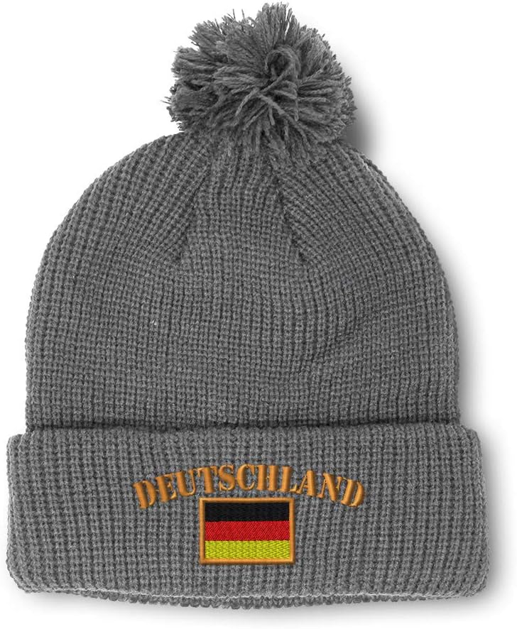 Custom Pom Pom Beanies for Women Deutschland Flag B Embroidery Skull Cap Winter Hats for Men Acrylic 1 Size