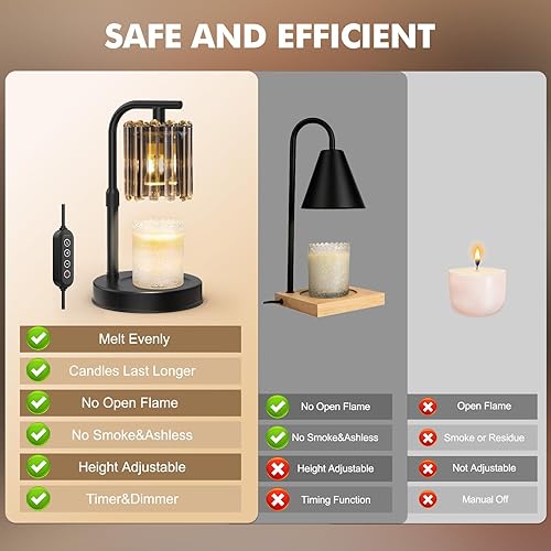 Miniatura 5 de Uflatek Lámpara calentadora de velas con temporizador regulable, lámpara de vela eléctrica con altura ajustable, calentador de cera para velas de