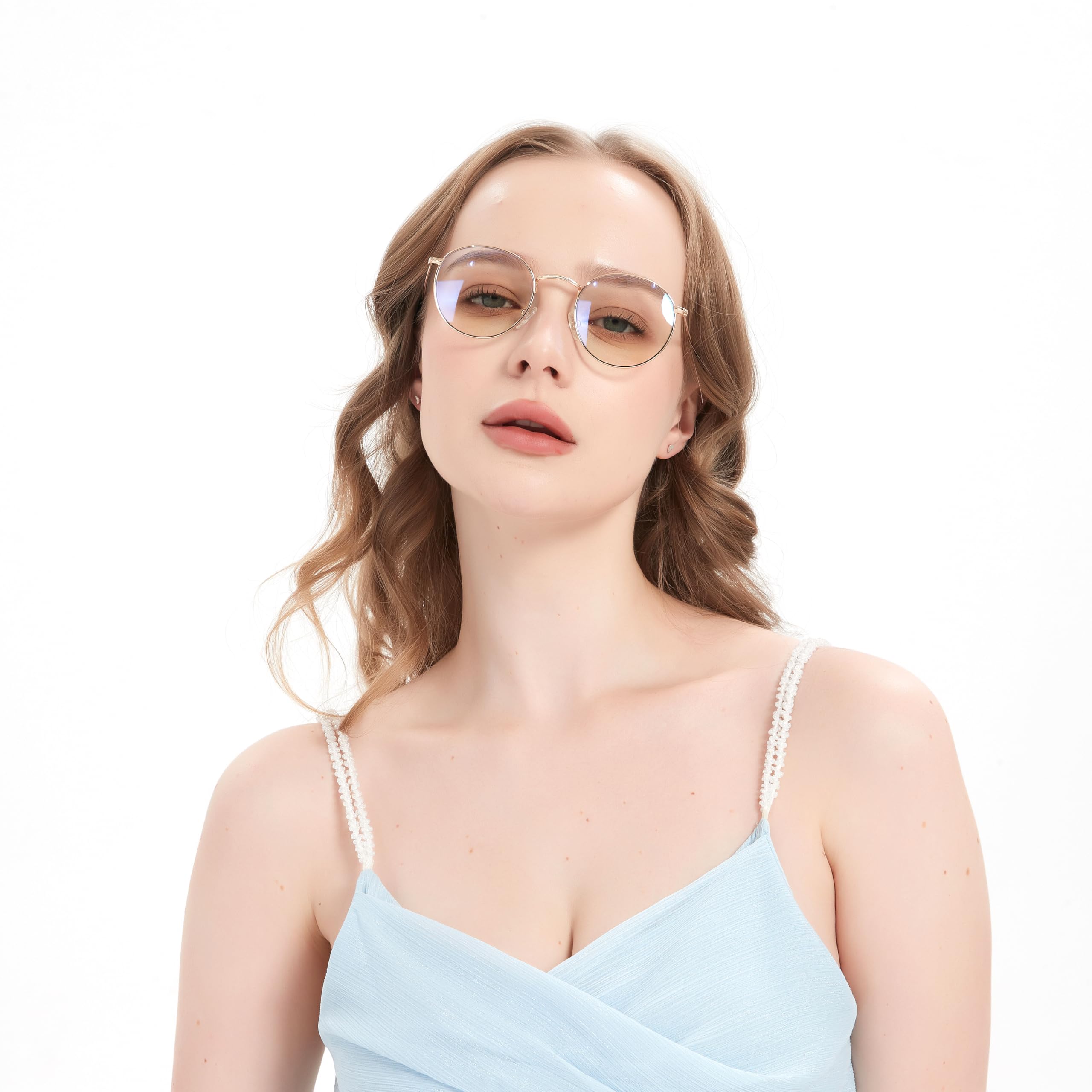 JFXQDR Round Blue Light Blocking Glasses for Men Women, Circle Metal Wire Rimmed Frame Glasses Anti Glare & UV RF5002 (Black)