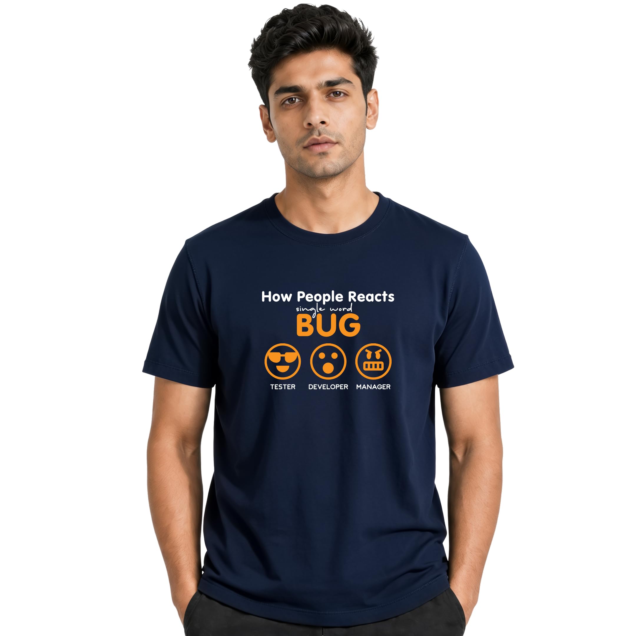 dudeme How People Reacts for Bug T-Shirt, 100% Cotton T-Shirts for Programmer, Coding, Developer, Software Mens, Round Neck T Shirts for Women, Half Sleeve Tshirt for Men-picture-22