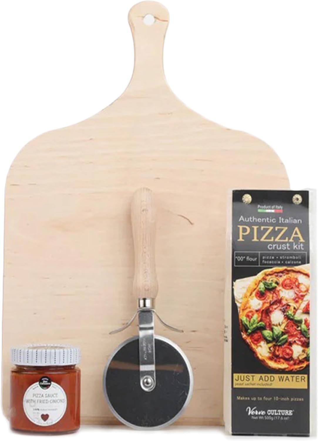 Homemade Pizza Bundle by Verve CULTURE, Italy Collection Gift Basket, Pizza Peel and Slicer, Italian Pizza Crust Kit and Italian Pizza Sauce with Onions