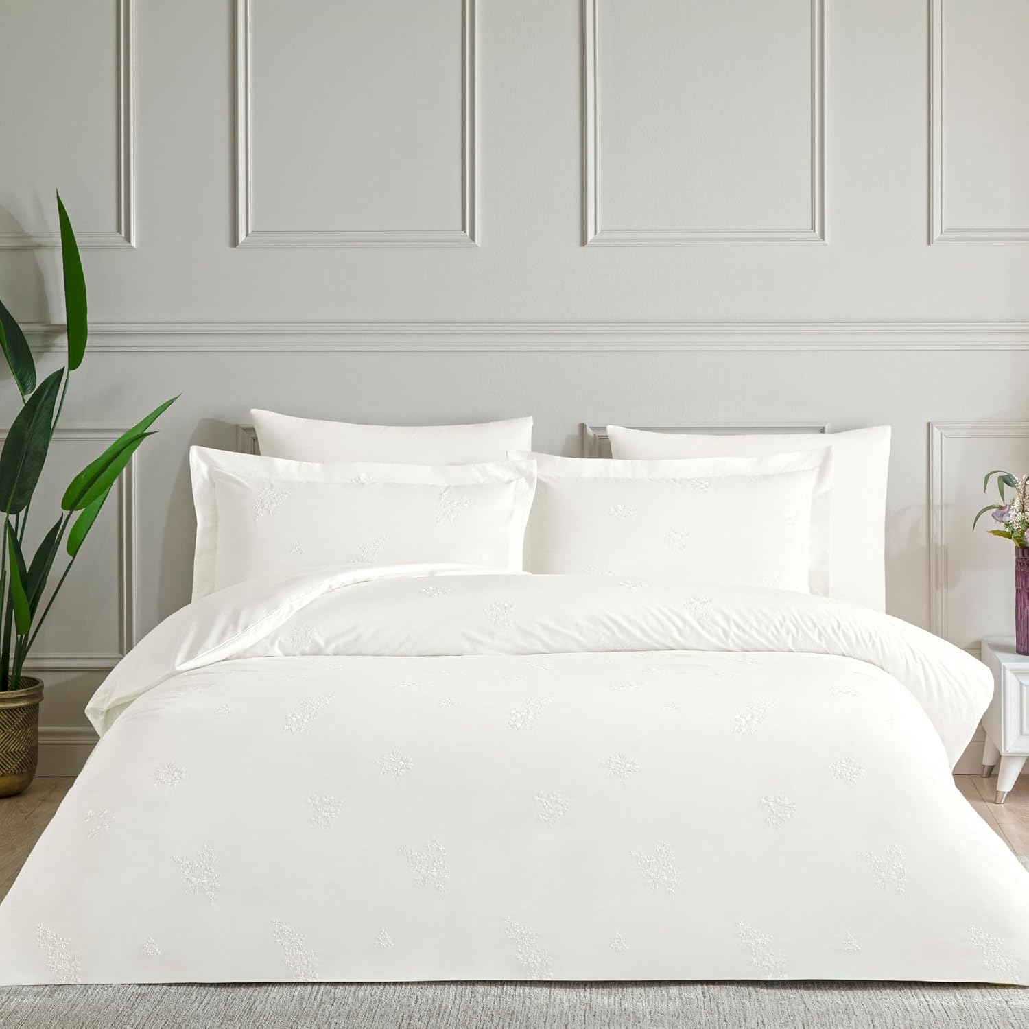 Linens White Collection Asper UC Pamuk Brode Çift Kişilik Nevresim Takımı Beyaz