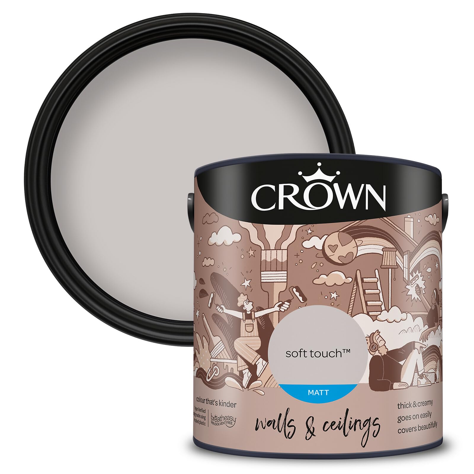 Crown Walls & Ceilings Matt Emulsion Paint, Size 2.5L, Soft Touch