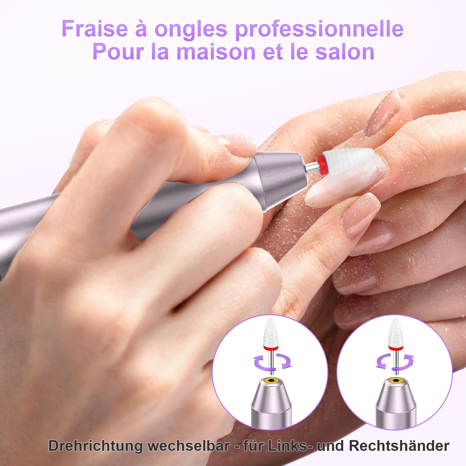 POFIBO Ponceuse pour Ongles Professionnel - 12 en 1 Lime a Ongle Electrique 35000RPM avec LCD écran Numérique, sans fil, 5 vitesses réglables - Kit de Manucure Pédicure Rechargeable Vitesse (Violet)