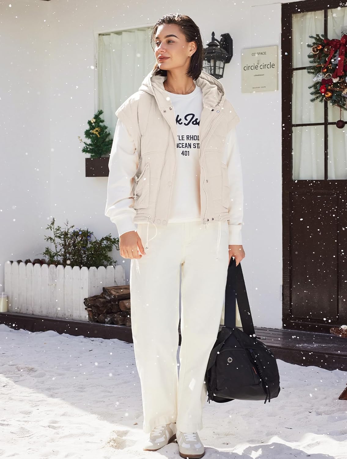 Nirovien Womens Oversized Puffer Vest Sleeveless Quilted Jackets Button Zip Up Hoodie Poncho Coats with Pockets - Image 6