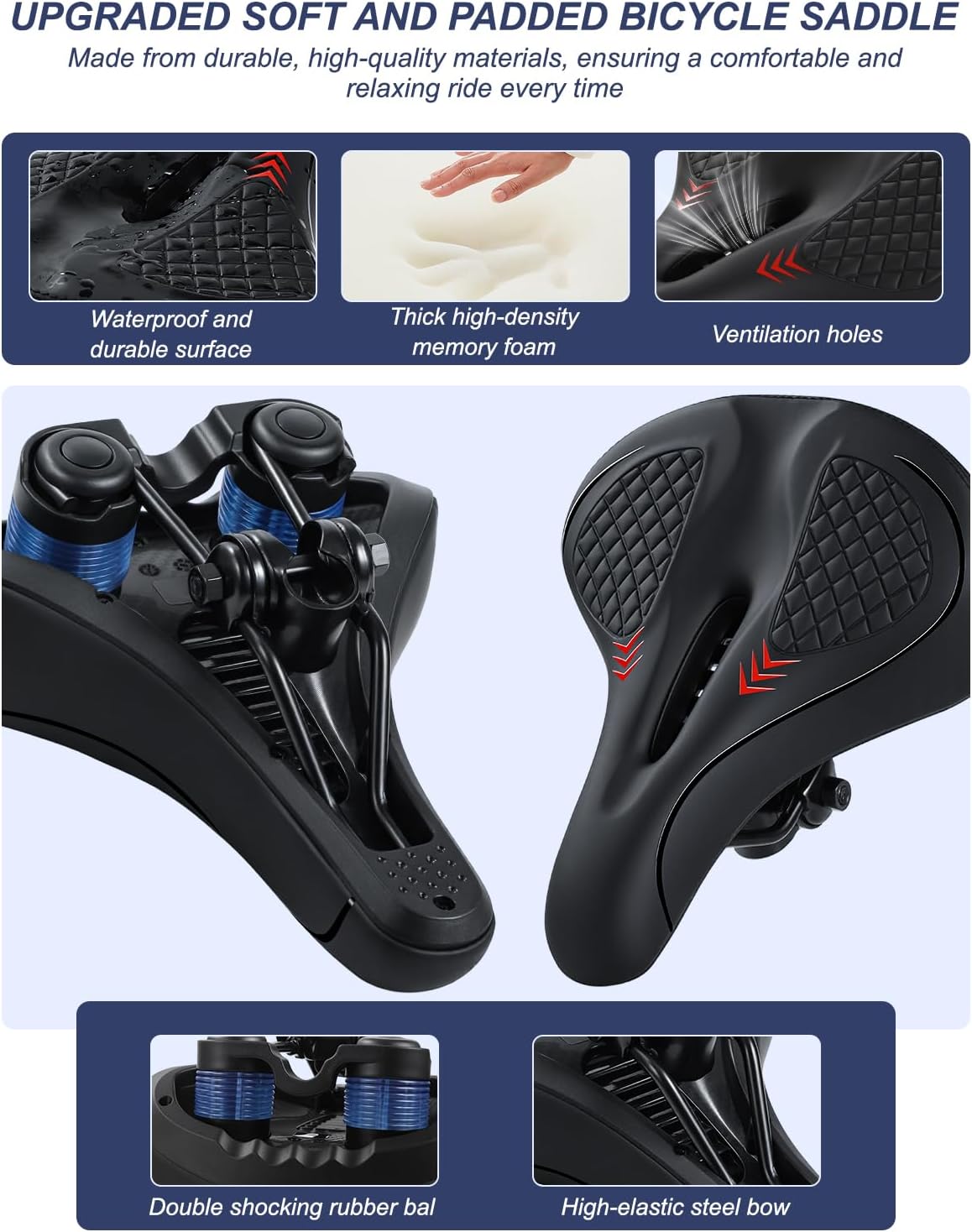2026 New Upgraded Bike Seat for Men & Women, Waterproof & Comfortable Memory Foam Bicycle Saddle, Ergonomic Design Bike Cushion for Exercise, Spin, Ebike, Mountain, Road, Cruiser Bikes