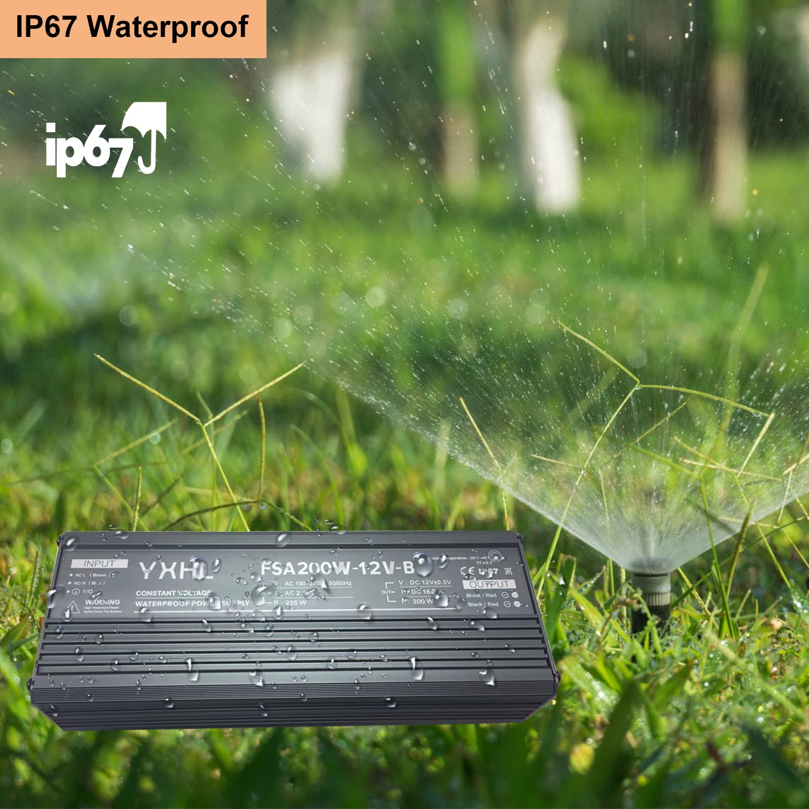Fuente de alimentación YXHL 200w DC12v,Transformador de controlador LED Impermeable IP67 Adecuado para tira de LED, luz de neón, luz de piscina y lámparas de césped al aire libre
