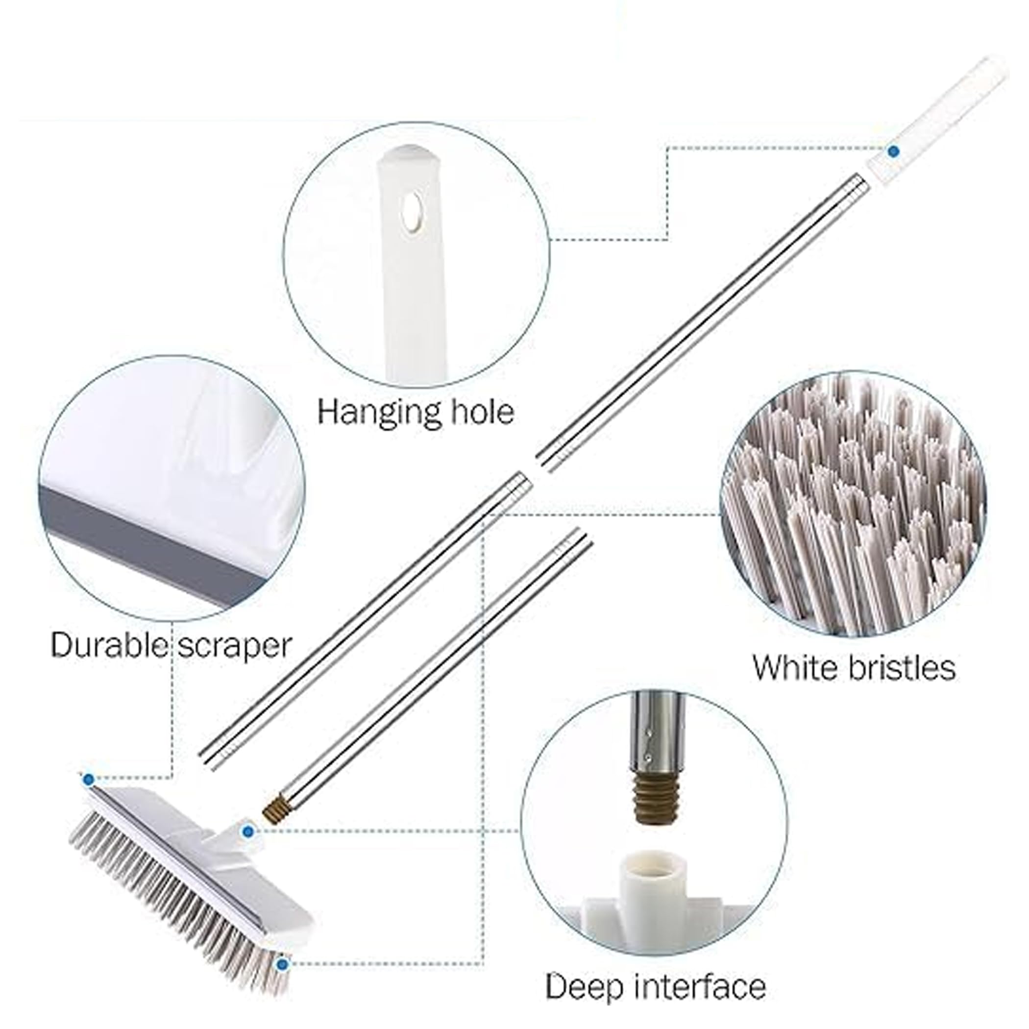 RutviRoshan Floor Scrub Brush, Scrape and Brush with Long Handle, Heavy Duty Stiff Bristle Floor Brush, Telescopic Shower Scrubber for Cleaning Bathroom 2