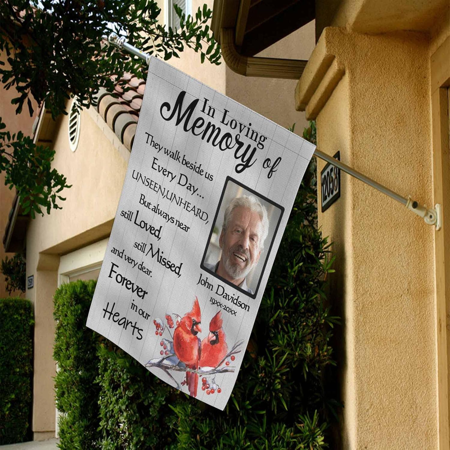 Custom Cardinal Memorial Flag-Personalized Garden Flag in Loving Memory with Photo Name Date, Customizable Collage Memory Garden Flags for Outdoor Yard Farmhouse Porch Patio Decorations 36 x 60 inches