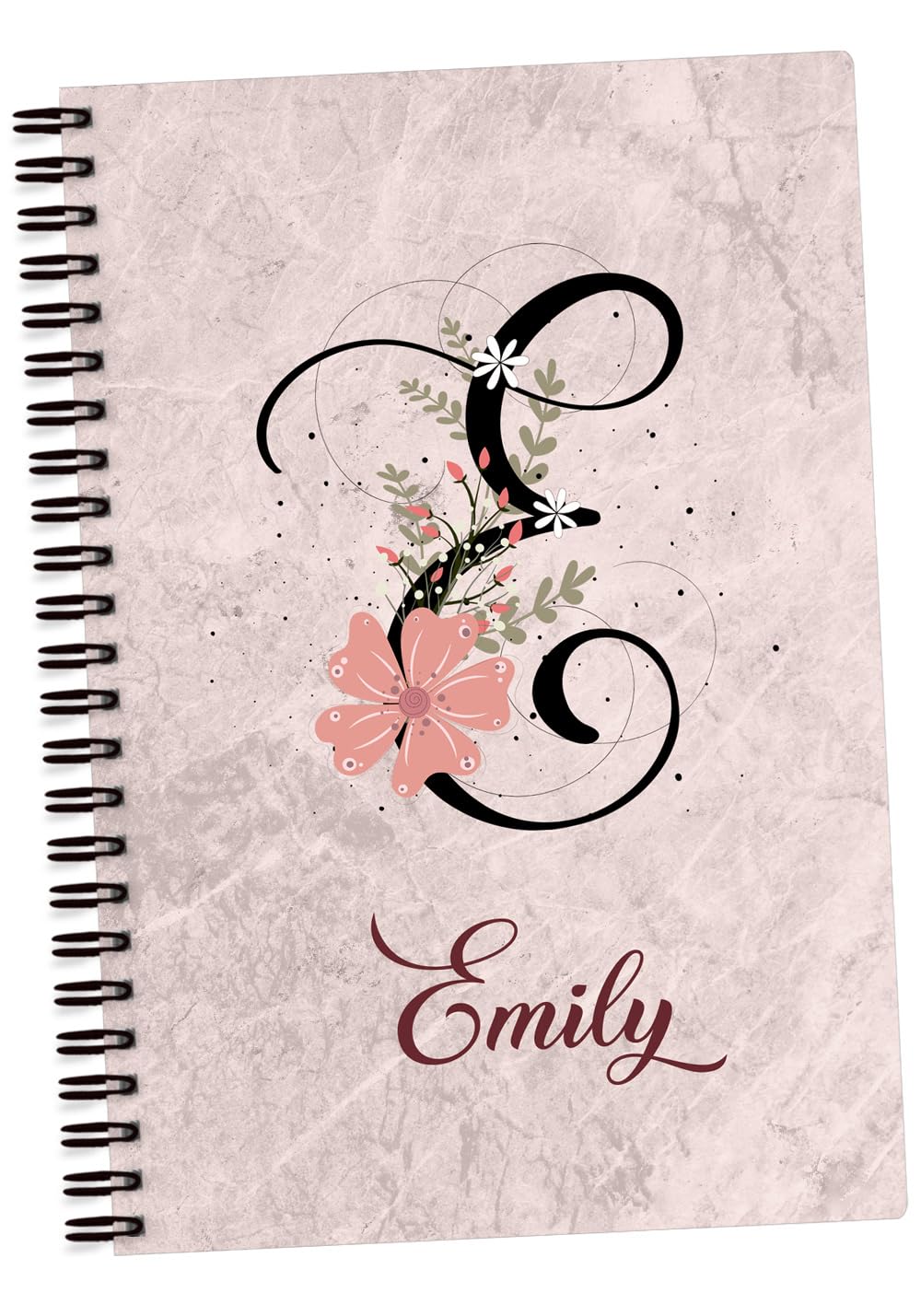 EnvyFone Personalised A5 Notebook - Marble Effect - Floral - Add Name/Initial - for School Homework Girls Ladies Work Gift