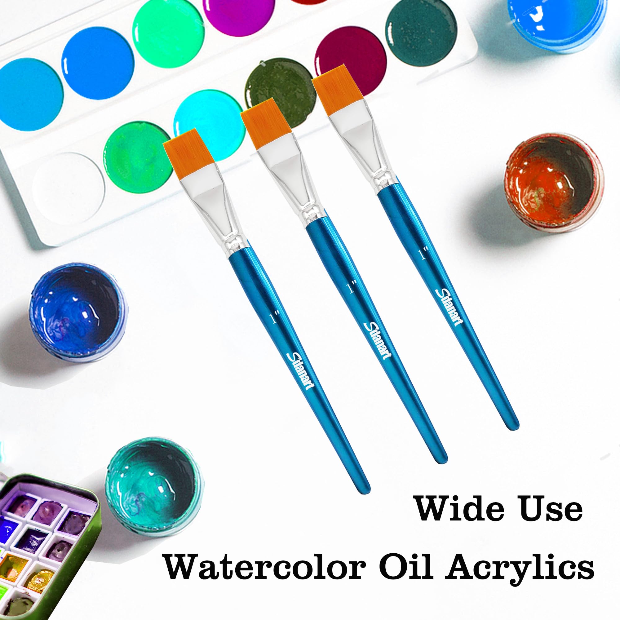 Sdanart Pinceles planos de 1 pulgada para pintura acrílica, 3 pinceles grandes de pintura acrílica a granel, pinceles de pintura de tela, pinceles de manualidades, pinceles de artistas para acuarela,