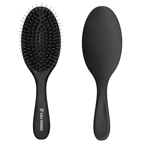 Cepillo de cerdas de jabalí para mujeres, hombres y niños, cepillo desenredante para cabello grueso, adelgazamiento, seco o húmedo con alfileres de