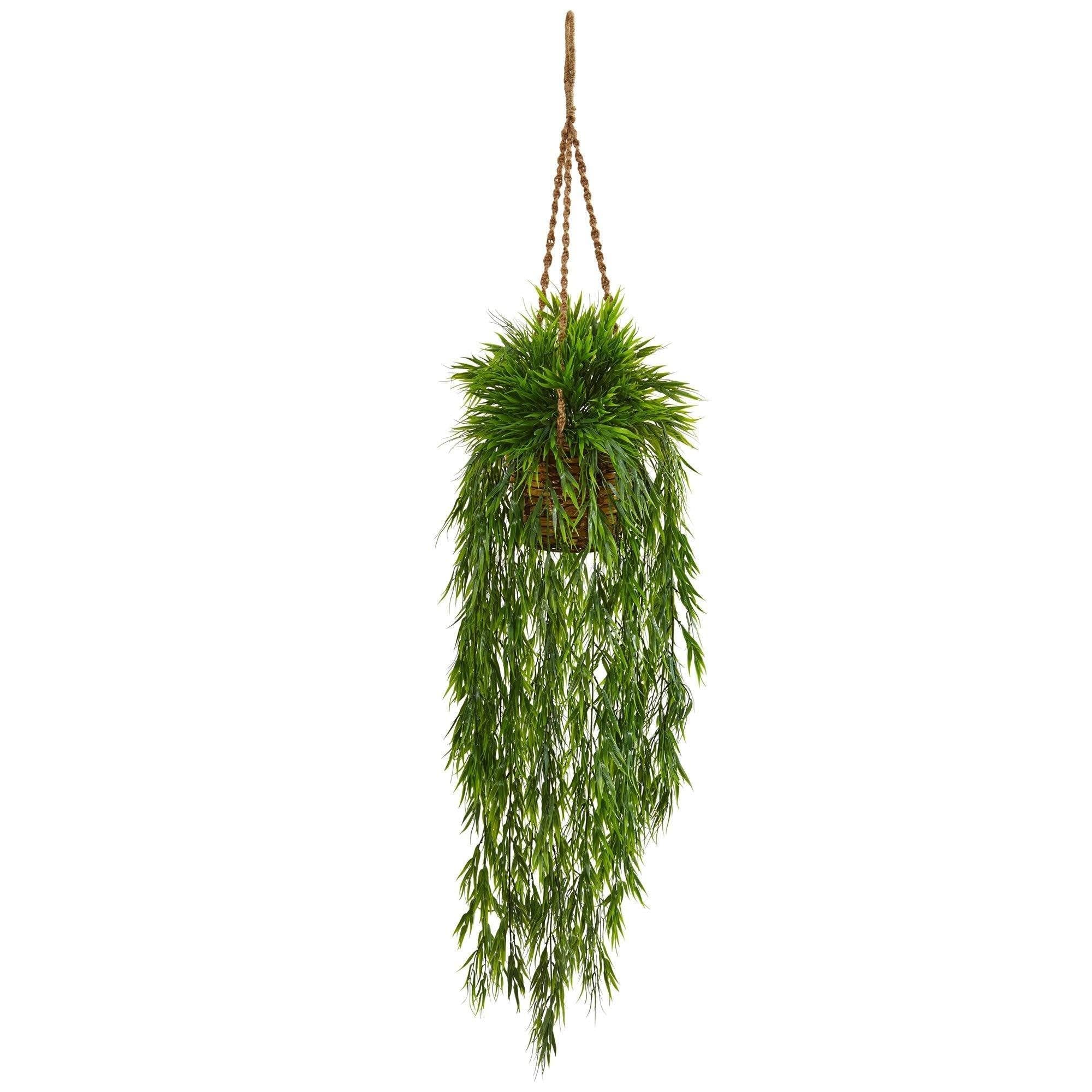 Nearly Natural Mini Bamboo Artificial Plant Hanging Basket