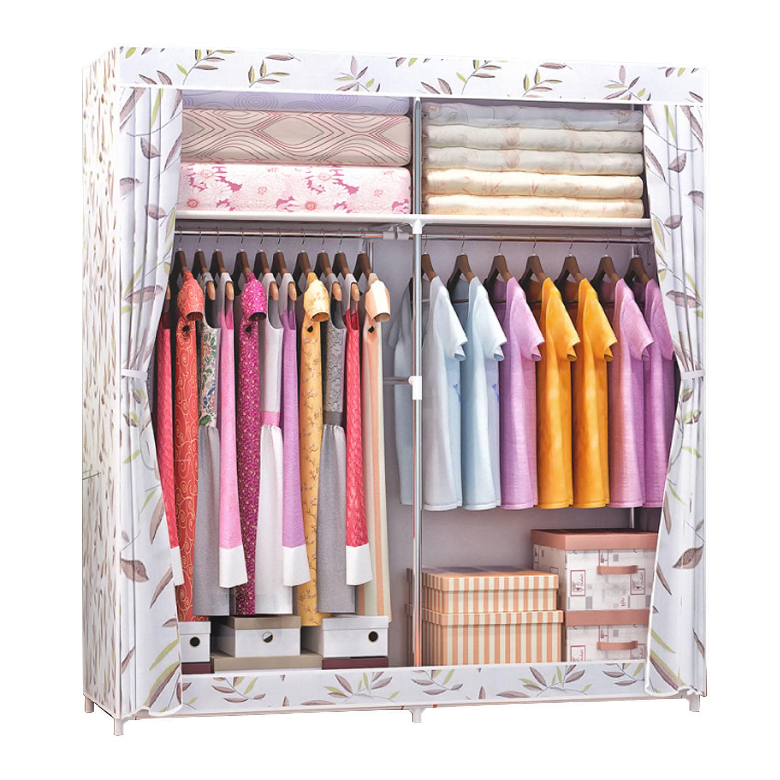 Armoire en tissu avec penderie blanche 130x46x175 cm pour chambre