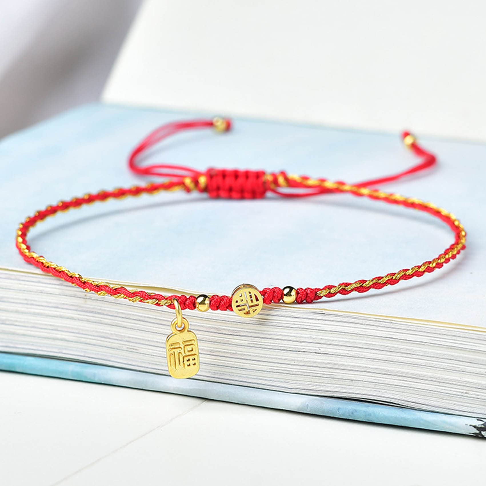 2 Pulseras de pie con Amuleto de la Suerte de Oro Feng Shui de Hilo Rojo para Mujer, Tobillera roja Hecha a Mano, Ajustable, talismán de Buena Fortuna Vintage para atraer Riqueza y Prosperidad