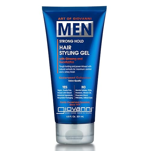 Giovanni Gel de peinado para hombre, 6.8 onzas, con ginseng y eucalipto, corta el cabello, define el estilo y controla el encrespamiento,
