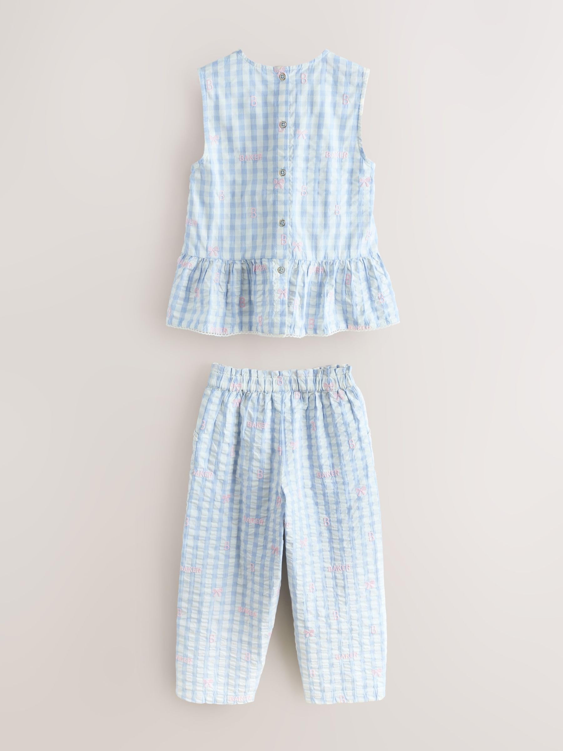 Niñas Conjunto de 2 piezas de top de cuadros vichy con sobrefalda y pantalones de corte barrel