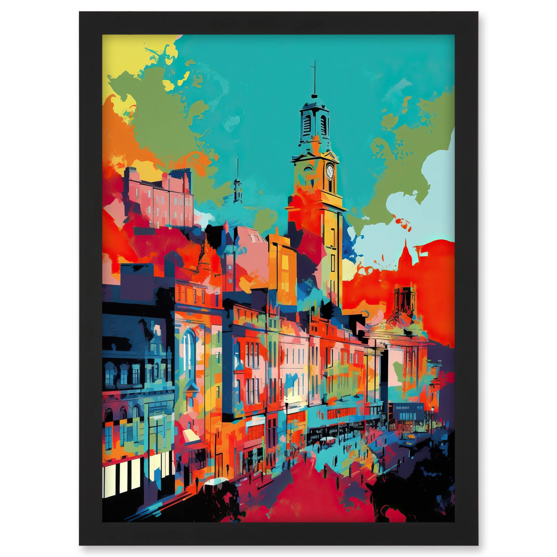 Artery8 Nottingham City England Cityscape Vibrant Abstract Artwork Framed A3 Wall Art Print