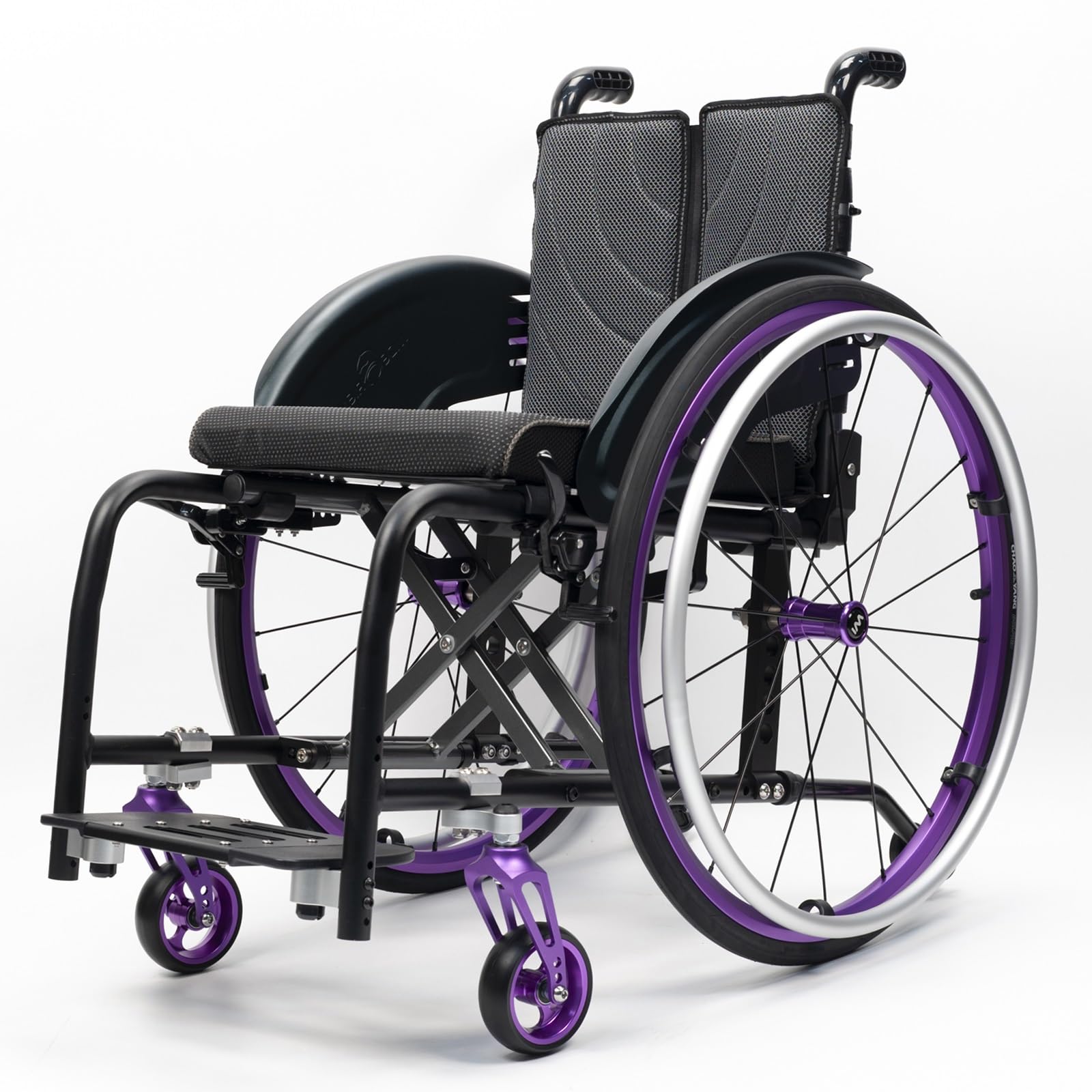Silla de ruedas plegable ligera, silla de ruedas deportiva autopropulsada de aluminio, silla de ruedas de tránsito portátil, reposapiés desmontables(Purple,38cm/15in)