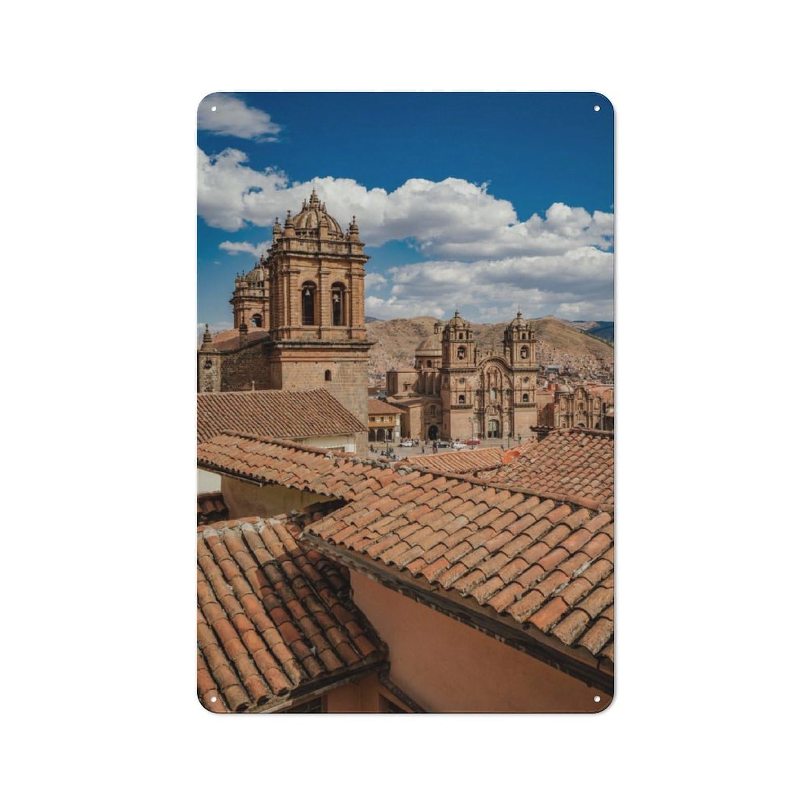 Junmoney Over The Rooftops Of Cusco Rustic Metal Sign 30X20cm Featuring For Hallway Wall, For Collectors Decorating Hallways And Entrance Areas