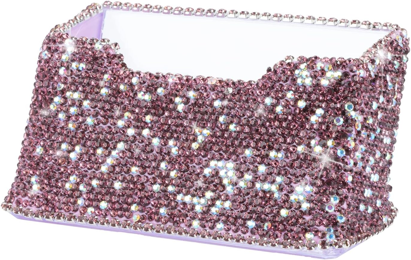KEYPOWERBusiness Card Holder Stand for Office - Professional & Luxury Display Womens Office Name Card with White Crystal Accessories (Purple)