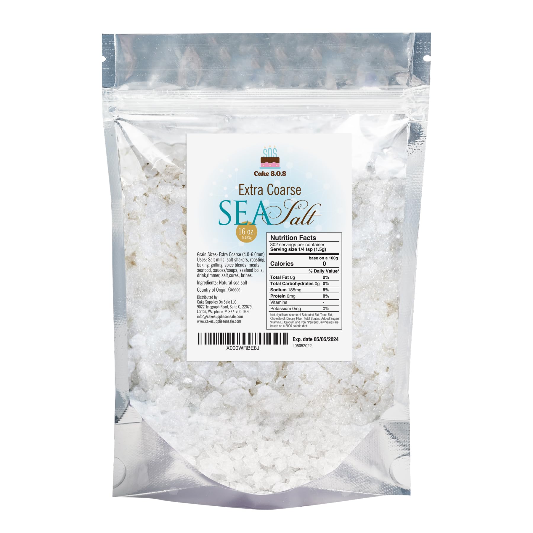 Premium Atlantic Sea Salt, Extra Coarse Grain 1 lb.
