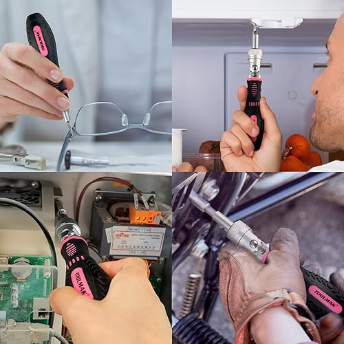 Miniatura 18 de Juego de 61 destornilladores de trinquete, juego de zócalos, juego de puntas de destornillador de precisión con asas de trinquete giratorias