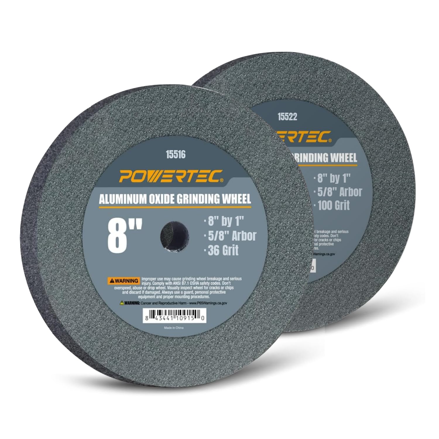 POWERTEC 8" Grinding Wheel - 100 Grit Aluminum Oxide -8