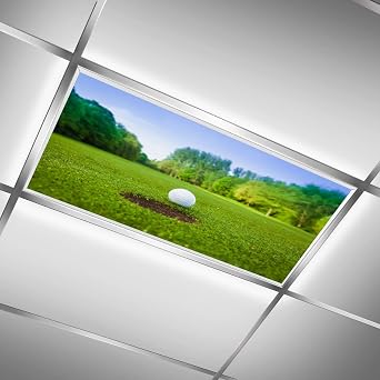 Ceiling Fluorescent Light Covers for Classroom Office Golf Ball Sport Grass Field Decorative Ceiling Light Coverings Skylight Film Filter Reduce Glare Flicker Home lamp Decor