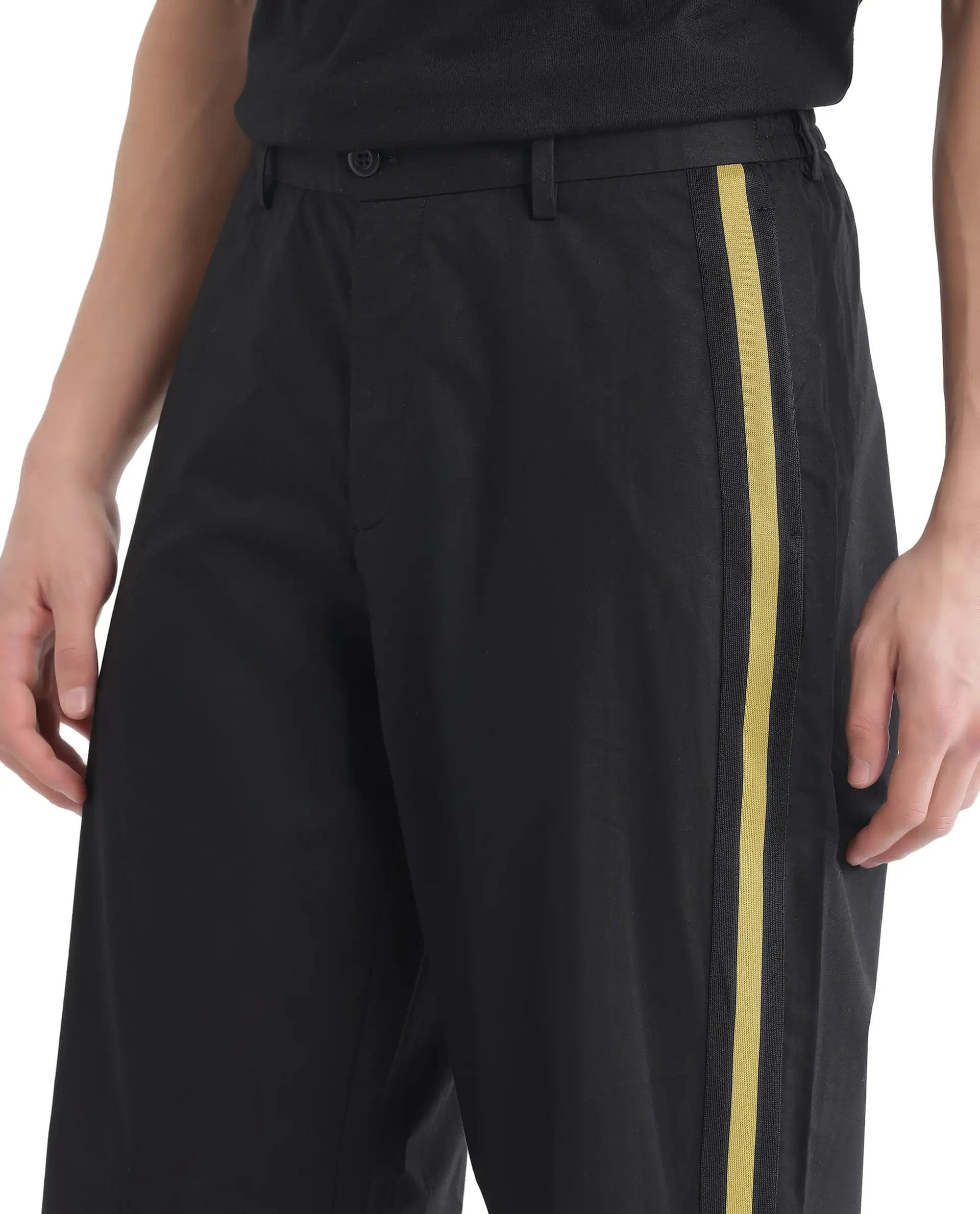 RARE RABBIT Men's Newnon Black Cotton Plain Baggy Fit Track Pant 4